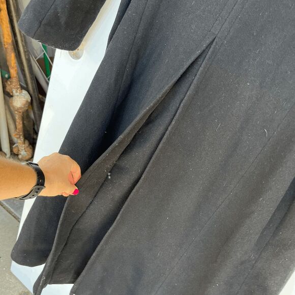 VTG Andrea Berm Black Wool Blend Long Coat L Classic 80s Minimalist - Picture 10 of 12